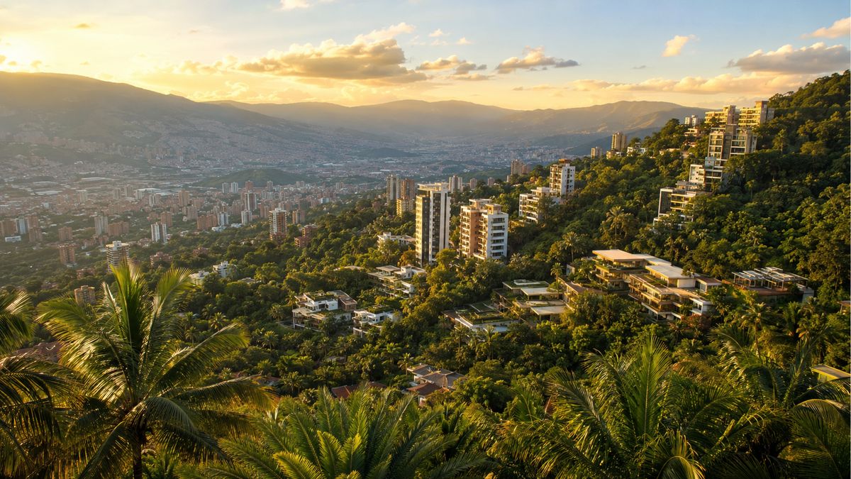 Medellín Colombia El Poblado valley at golden hour